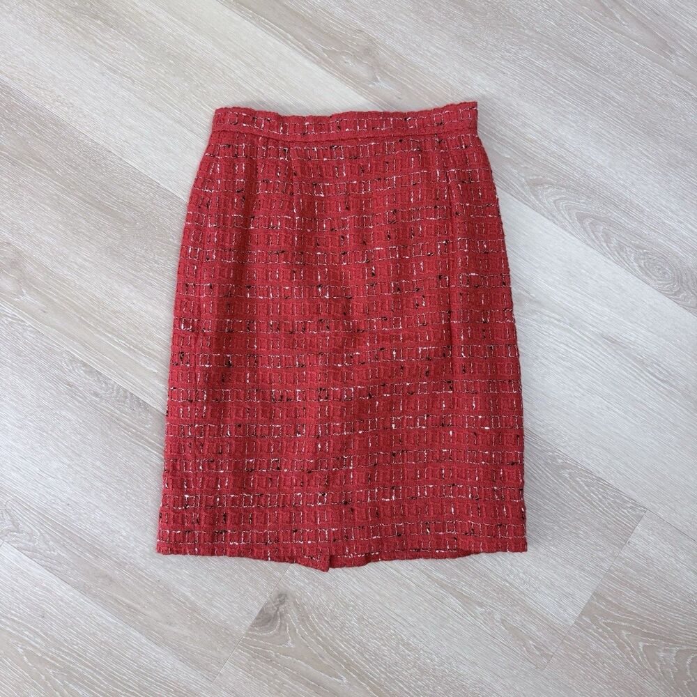 VTG Carlisle Red Boucle Tweed Pencil Skirt Sz 0 2 4 XS XXS Old Money Office